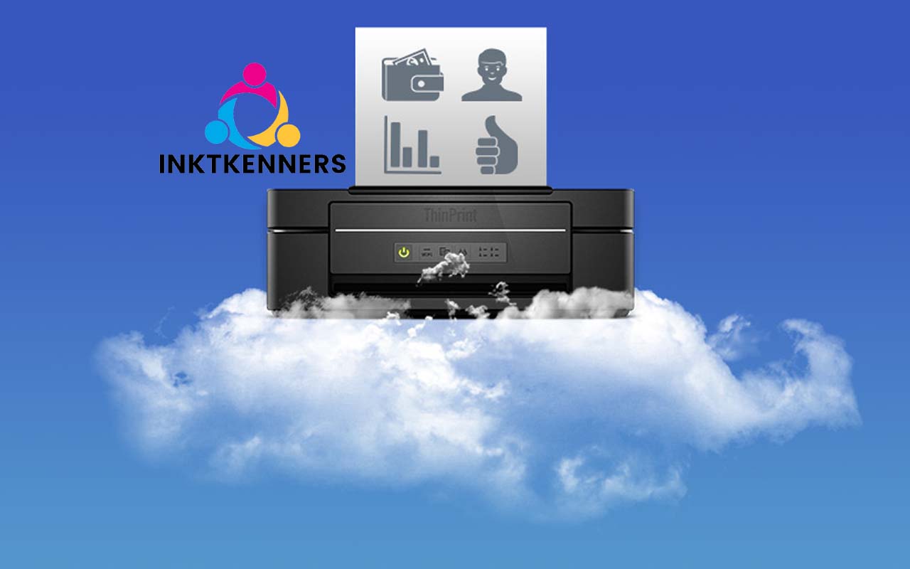 Printer op een wolk met het logo van Inktkenners