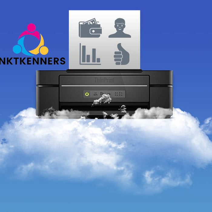 Printer op een wolk met het logo van Inktkenners