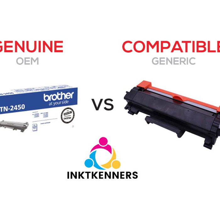 Originele en compatibele inktcartridges naast elkaar